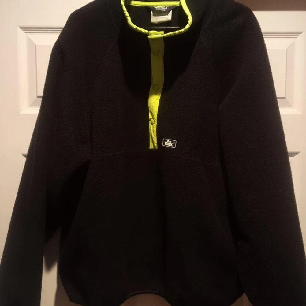 Vintage Woolrich Black 1/4 Button-Up Fleece Pullover XXL Sweatshirt -Made In USA